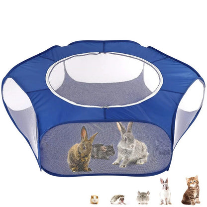 "Portable Pet Playpen – Foldable Transparent Cage for Small Animals"