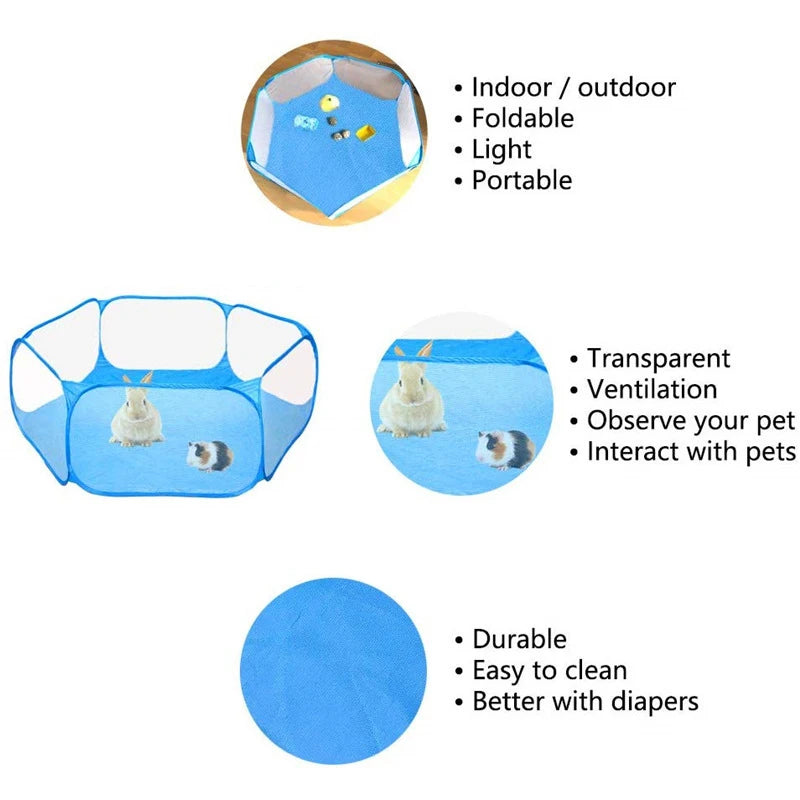 "Portable Pet Playpen – Foldable Transparent Cage for Small Animals"