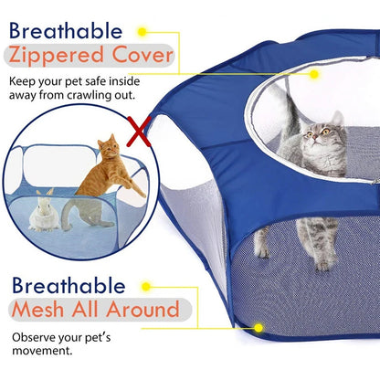 "Portable Pet Playpen – Foldable Transparent Cage for Small Animals"