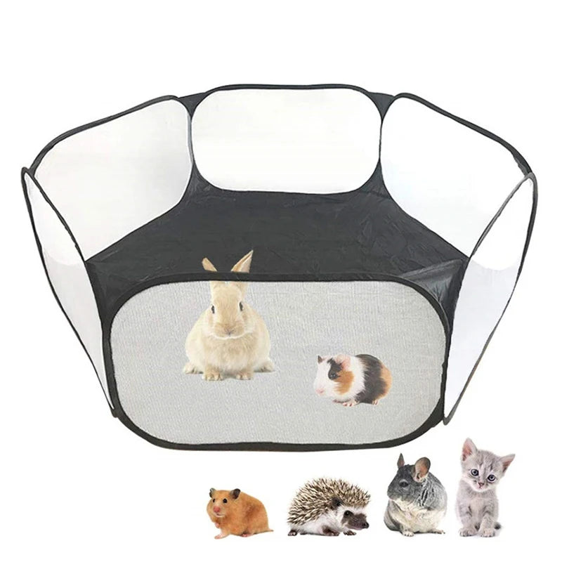 "Portable Pet Playpen – Foldable Transparent Cage for Small Animals"