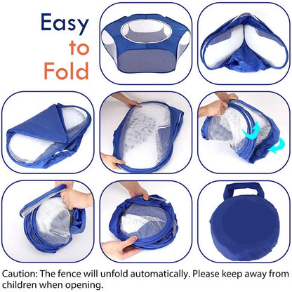 "Portable Pet Playpen – Foldable Transparent Cage for Small Animals"