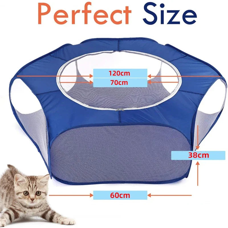 "Portable Pet Playpen – Foldable Transparent Cage for Small Animals"