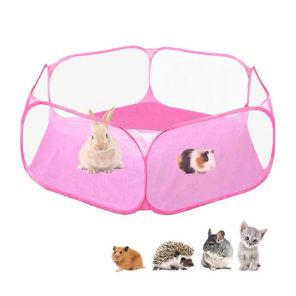 "Portable Pet Playpen – Foldable Transparent Cage for Small Animals"