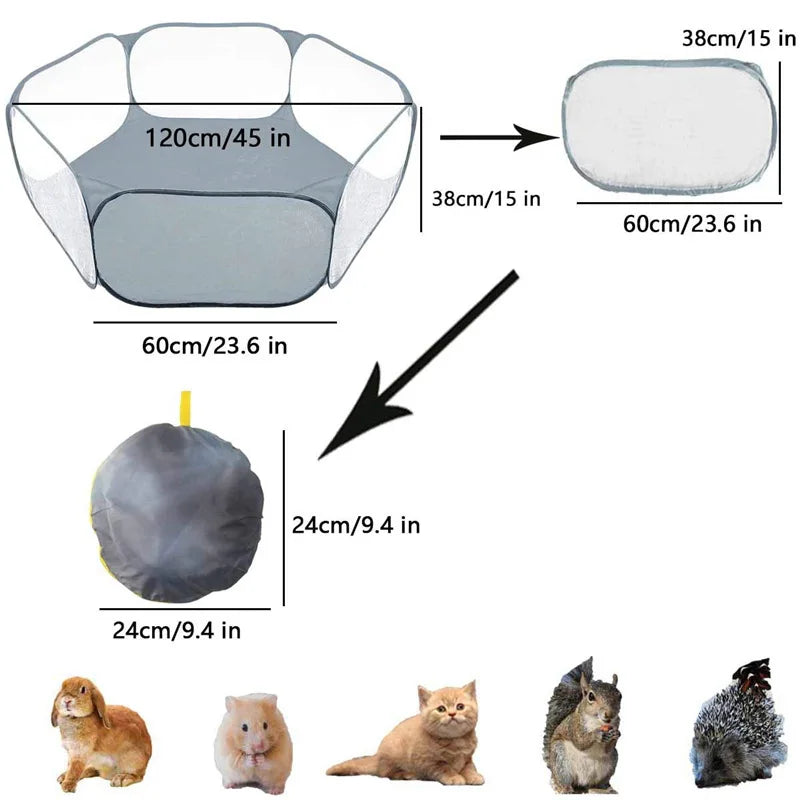 "Portable Pet Playpen – Foldable Transparent Cage for Small Animals"