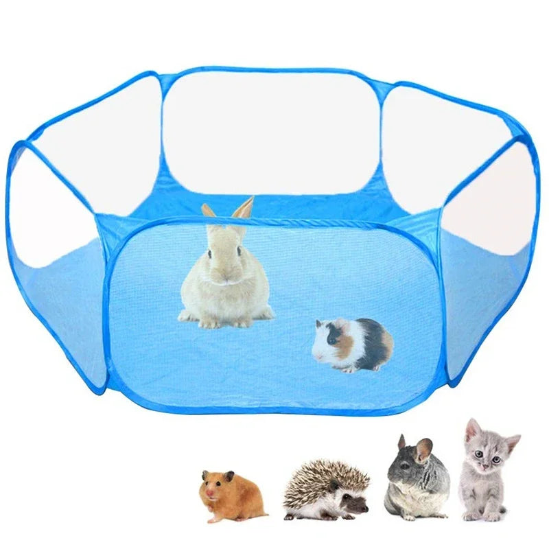 "Portable Pet Playpen – Foldable Transparent Cage for Small Animals"