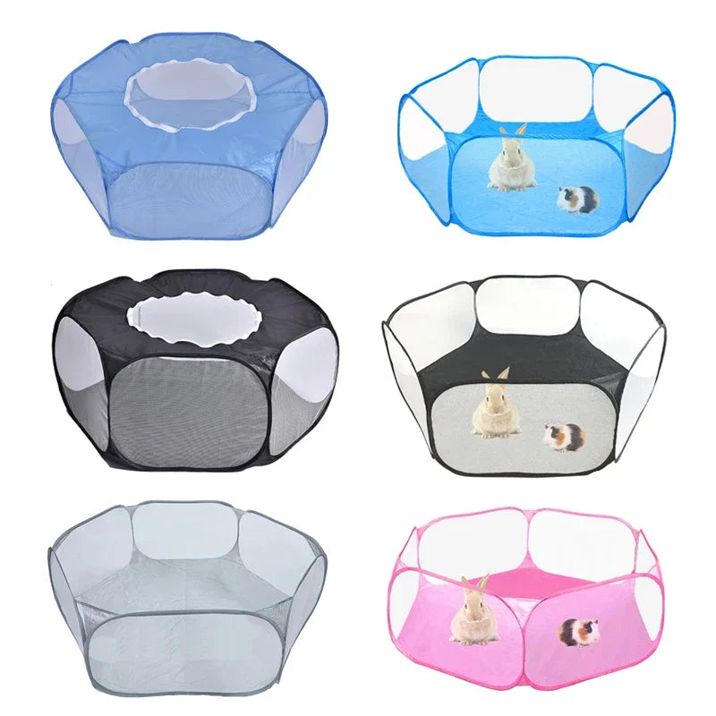 "Portable Pet Playpen – Foldable Transparent Cage for Small Animals"