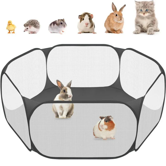 "Portable Pet Playpen – Foldable Transparent Cage for Small Animals"